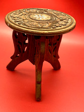 Vintage Plant Stand Table 2 Piece Ornate Hand Carved Foldable Stool