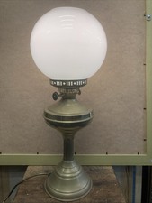 Vintage Electric Oil Lamp With Milk Globe Shade