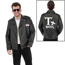 Mens Officially Licensed Grease T Bird Fancy Dress Jacket Faux Leather Smiffys
