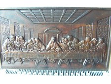 LARGE ANTIQUE CAST IRON BRONZED PLAQUE of THE LAST SUPPER LEONARDO DA VINCI