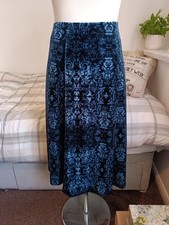 Eastex Size 18 Blue Crushed Velvet Lined Mid Length Skirt Elasticated Waist
