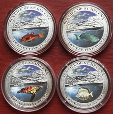 St Helena 2013 4x 25 Pence Crown Coin Set - Sea Life of St Helena ~ Turtle Fish