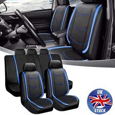 Black & Blue Car Seat Covers Full Set Waterproof Leather For VW Polo All Models