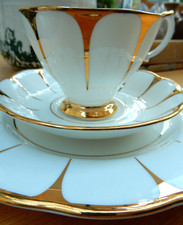 Royal Vale Teacup Saucer 8" Cake Plate ART DECO Gilded Bone China Excellent Con