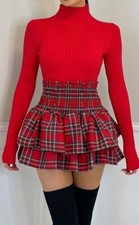 Ladie Frill Mini RARA Skirt Women Tartan Check Pleated Gathered Short Mini Skirt