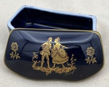 La Reine Limoges France Porcelain Trinket Box Collection Paris Cobalt Blue 7cm