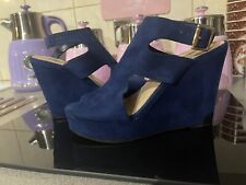 Cute Women’s Girls Faux Suede Royal Blue Wedge Heels Shoes Sandals Size 4