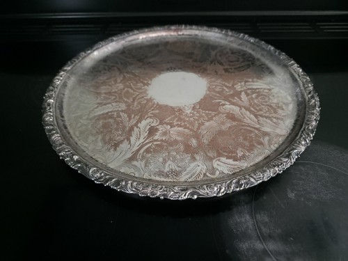Ornate round silver plated - 14",