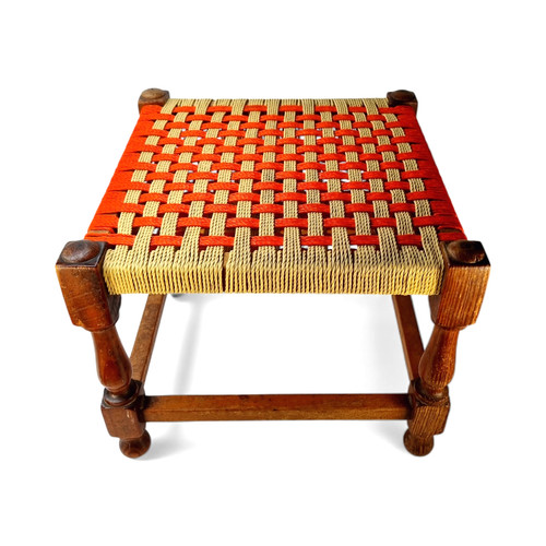 Vintage wooden foot stool with - wooden,