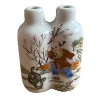 Vintage Double Chinese Porcelain Snuff Bottle Signed In blue Character Marks