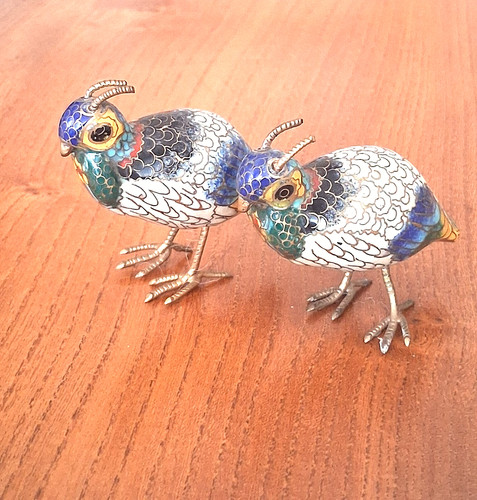 Cloisonne chinese quails - cloisonne, blue