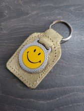 80's Acid Rave Keyring Emoji Smilly Face Rare Leather Metal Collectable 