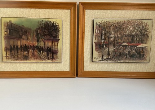 Pair vintage oil painting - pair,