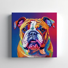 Colourful English Bulldog Dog Canvas Print Pet Wall Art Animal Picture Gift