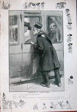Old Antique Print 1906 Christmas Eve Northern Express Train Carriage Men 20th