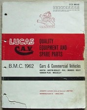 LUCAS BMC AUSTIN HEALEY Morris MG Riley WOLSELEY 1962 Car Spares List #CCE900/62