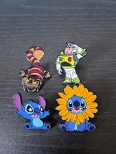 Set Of 4! Disney Pin Badges! 2 Lilo & Stitch, Alice In Wonderland & Toy Story!