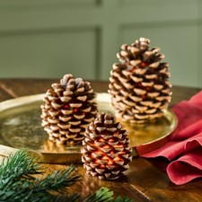 Set of 3 LED Pinecones Light Up Pine Cone Trio Wax Faux Candles Festive Decor