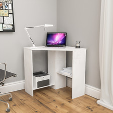 SALE  Corner Computer Desk Laptop PC Table Home Office 2 Shelf White