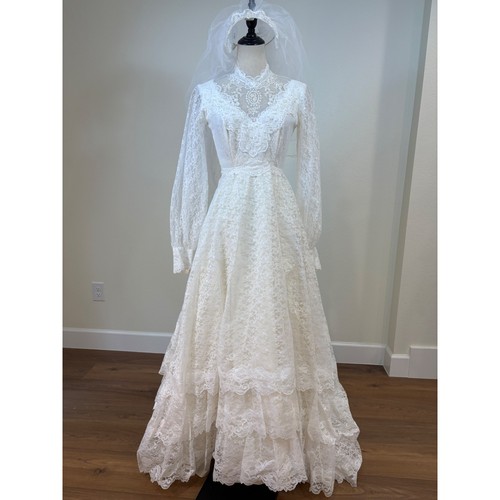 Vtg 70s lace wedding - 70s, dress