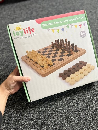 Wooden chess and draughts - and,