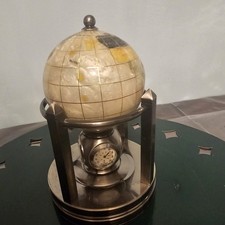 ROTATING SMOOTH MOTHER OF PEARL GEMSTONE WORLD GLOBE Silver Tone