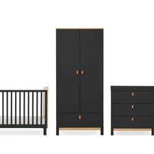 Baby Cot Bed, Dresser & Wardrobe Set - Oak & Black Rafi 3Pc Nursery Furniture