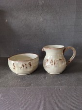 VINTAGE * CREIGIAU POTTERY * DECORATED SUGAR BOWL & MILK JUG MADE IN WALES