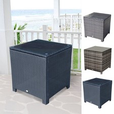 Rattan Garden Side Table Weave Wicker Patio Furniture W/ Tempered Glass