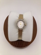 Vintage Gruen Ladies 17mm Watch Gold Tone Diamond Bezel Silver Dial- RUNS