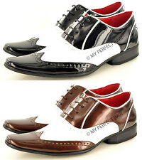 Mens Black Brown White Funky Pointed Winkle Pickers Brogue Patent Shoes UK 7-11