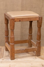 Antique Colin Almack Beaverman Oak Joint Stool - Mouseman Thompson Style