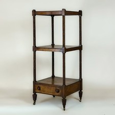Antique 19th-Century Bobbin-Turned Oak Whatnot / Console Shelves / Etagere Stand