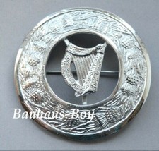 KILT PLAID BROOCH IRISH HARP