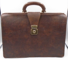 Vintage Doctors Gladstone Bag Briefcase Satchel Burrow Brown Faux Leather