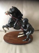 Ceramic man and horse on wooden display 27 cm
