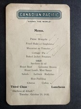 C.P. Steamship "Duchess of Atholl" Third Class Menu Vintage Postcard T14