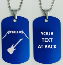 Personalised Guitar Pick Rockstar Metallica Dog Tag Pendant SEND TEXT Keyring