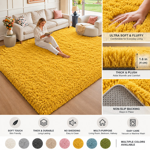 Fluffy rugs large shaggy rug - rugs,