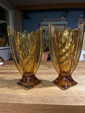 Pair Vintage Art Deco Amber