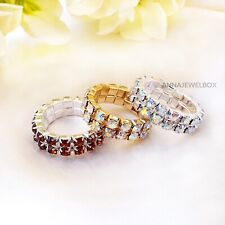 Silver Gold CZ Crystal Stretch Elastic Ring Toe Thumb Finger 1 2 3 Row S M L XL