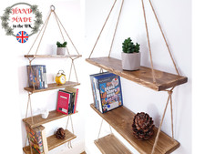 Wall Hanging Rope Book Shelf Shelves Ropes Shelving Unit 60cm Wooden Planter 