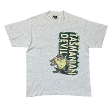 Vintage Single Stitch T-Shirt Warner Bros Tasmanian Devil USA Grey Mens Large