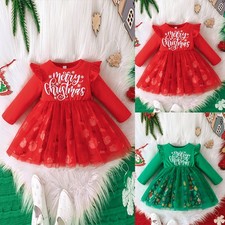 Kids Baby Girls Christmas Santa Dress Ruffle Xmas Party Princess Dresses Costume