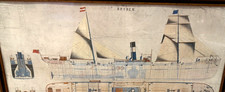 Vintage Maritime Print Plan & Elevation of Ship Dryden 1885 Frame 92cm x 61.5cm