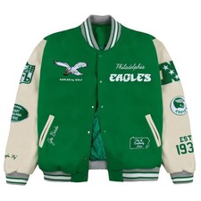 Philadelphia Eagles Go Birds Golf Wang Kelly Green Off White Varsity Jacket