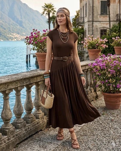 Brown cap sleeve ribbed drop - cap,