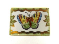 HEREND PORCELAIN MATCH BOX COVER WITH BUTTERFLYN & FLOWERS REF 141/2