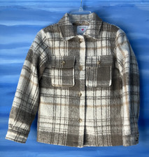 Primark Girls Donkey Jacket Coat Size 11 - 12 Tears Cream Brown Check Button Up