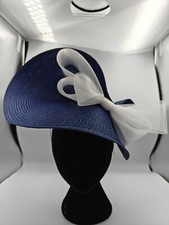 navy blue white large straw bow fascinator millinery headband wedding hat